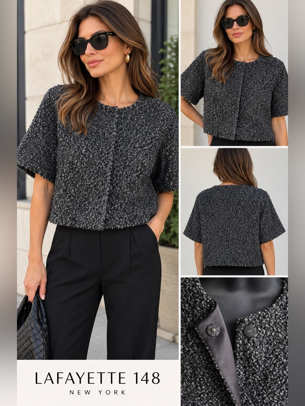 Lafayette 148 New York Bouclé Short Sleeve Jacket Size 8